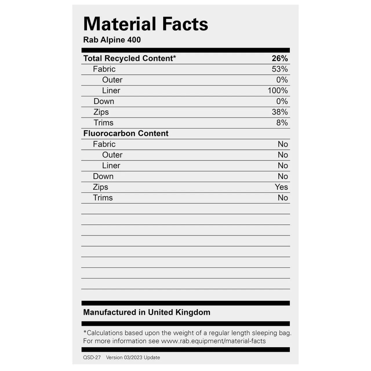 Alpine 400 Down Sleeping Bag Down Sleeping Bags