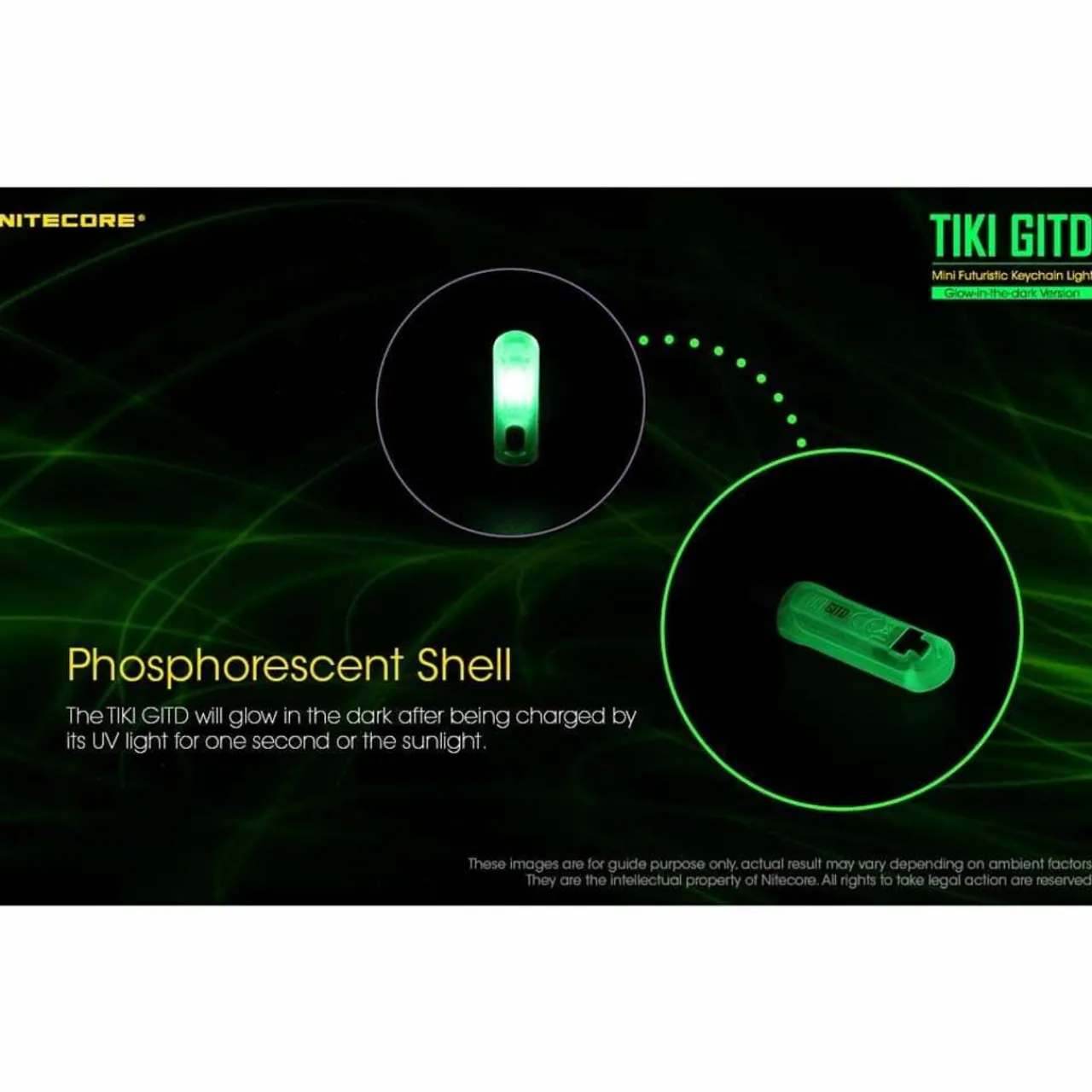 TIKI GITD USB Rechargeable Keychain Light Hand Torches