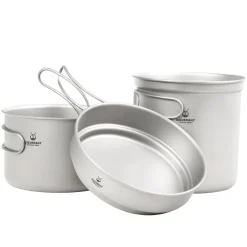 New Ultralight 3 Piece Titanium Camping Cookware Set Pots And Pans