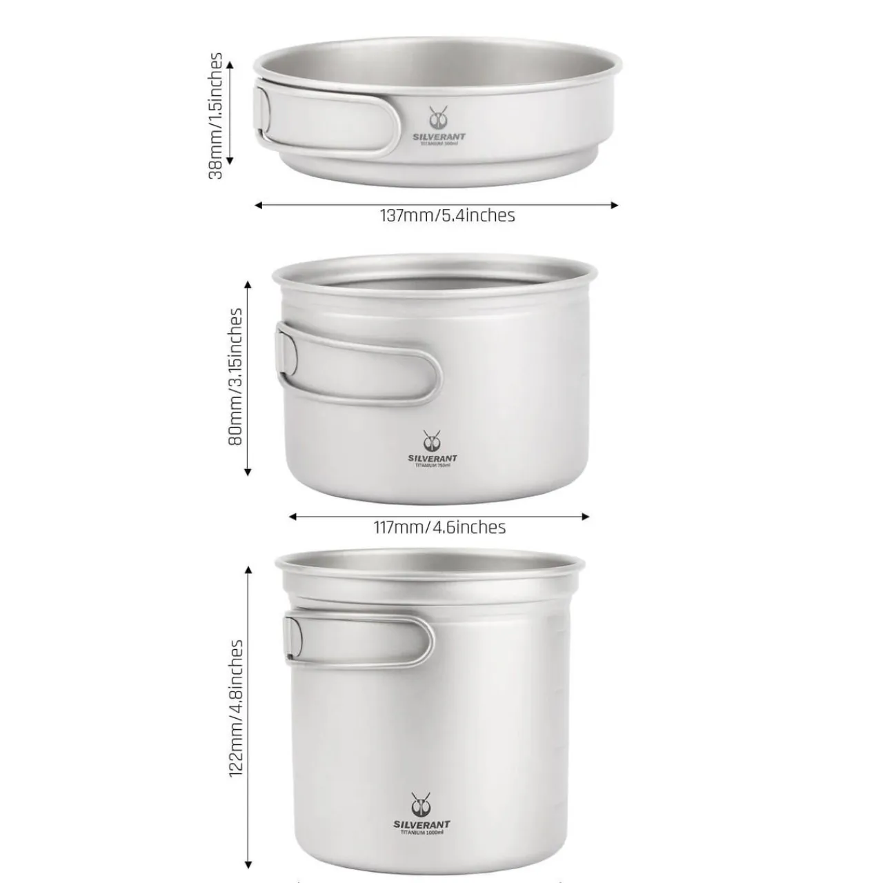 New Ultralight 3 Piece Titanium Camping Cookware Set Pots And Pans