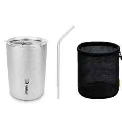 Hot Ultralight Titanium Double-Wall Coffee Cup with Straw 400ml Cups Mugs Plates & Bowls