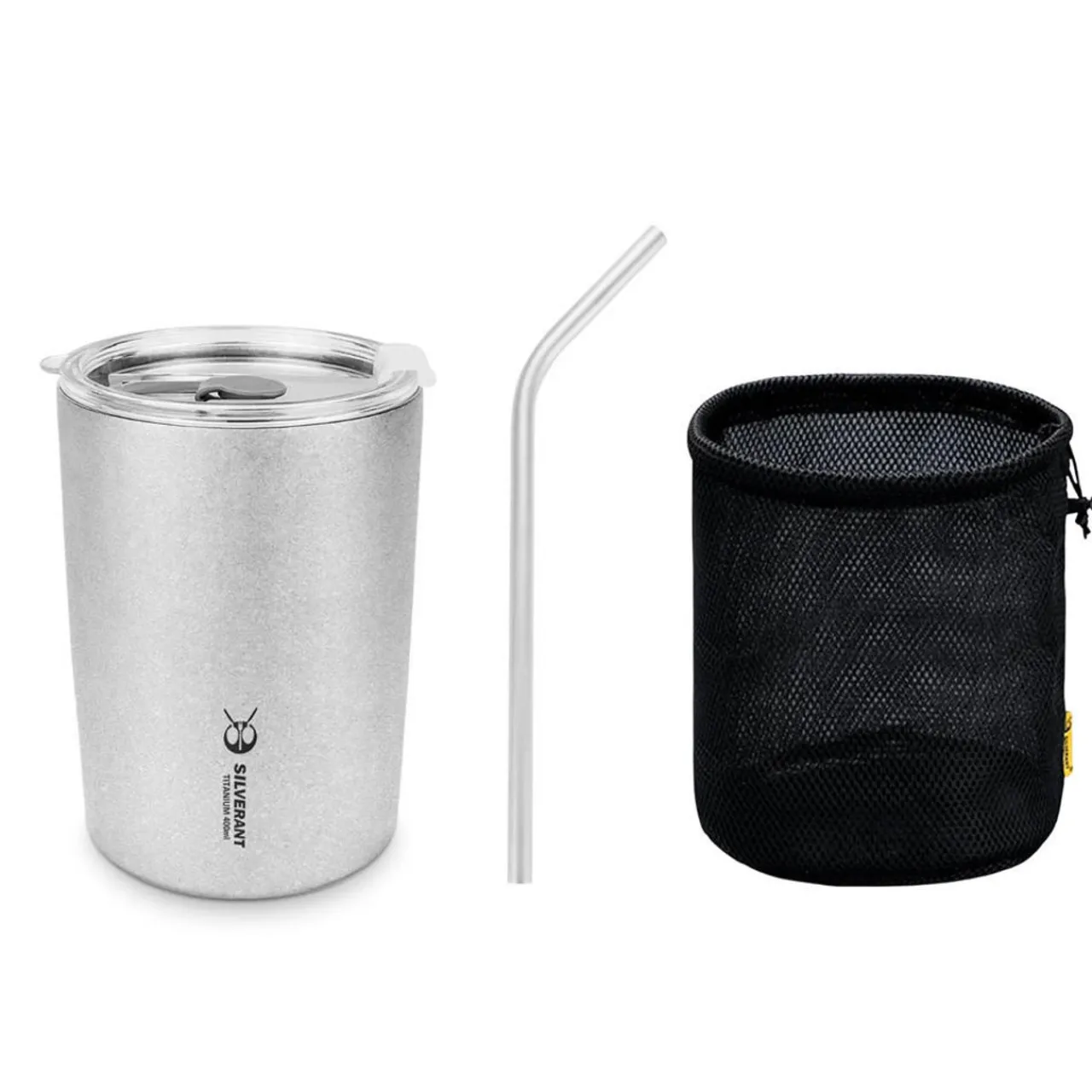 Hot Ultralight Titanium Double-Wall Coffee Cup with Straw 400ml Cups Mugs Plates & Bowls