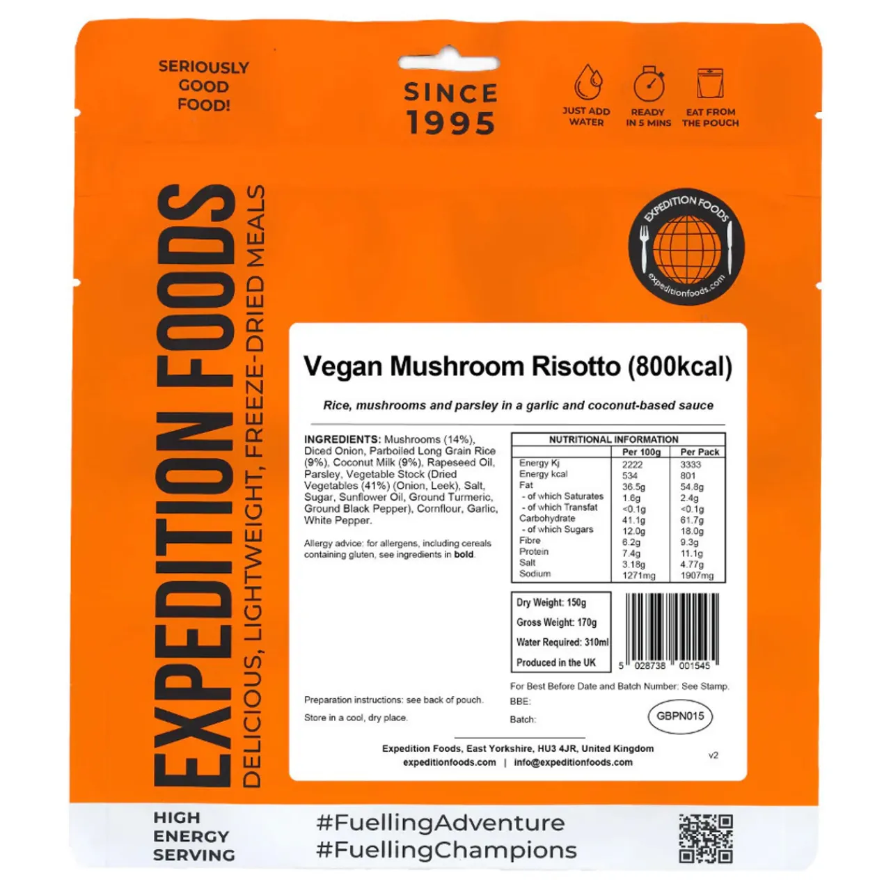 Outlet Vegan Mushroom Risotto (High Energy Serving) Main Meals